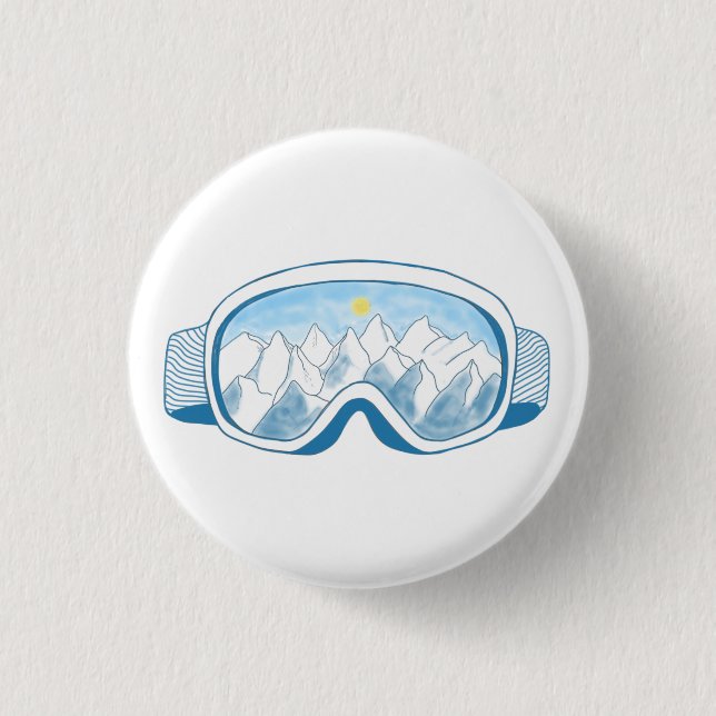 Mountain Ski Goggles Illustration   Button (Front)