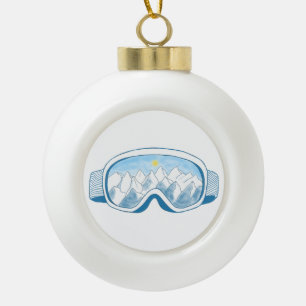Mountain Ski Goggles Illustration Ceramic Ball Christmas Ornament