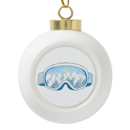Mountain Ski Goggles Illustration  Ceramic Ball Christmas Ornament