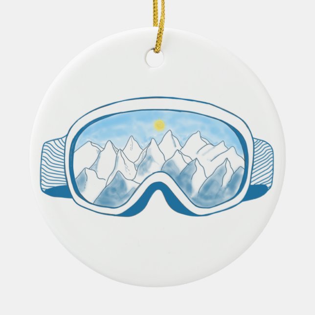 Mountain Ski Goggles Illustration  Ceramic Ornament (Front)