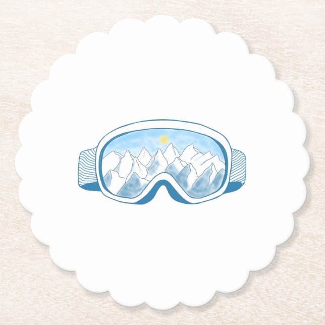 Mountain Ski Goggles Illustration  Paper Coaster (Front)