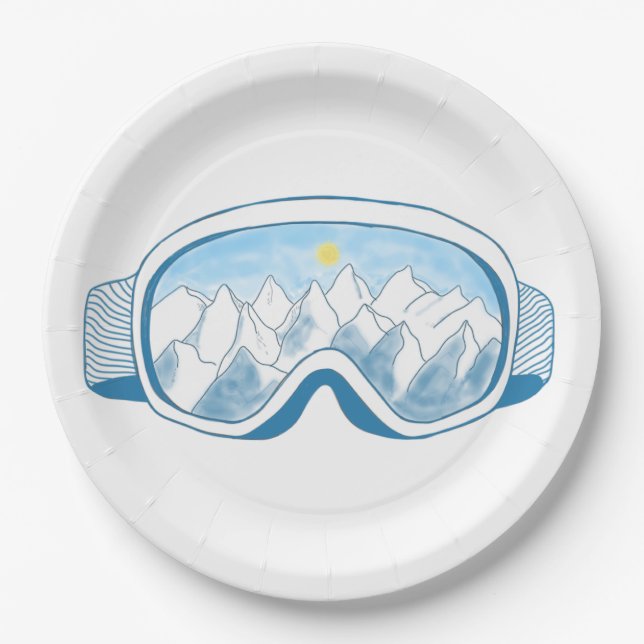 Mountain Ski Goggles Illustration   Paper Plates (Front)
