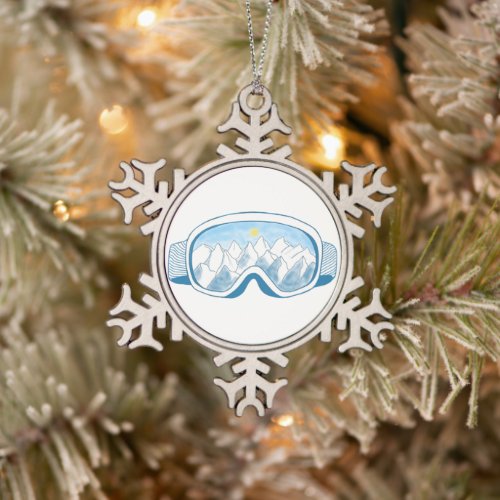 Mountain Ski Goggles Illustration  Snowflake Pewter Christmas Ornament