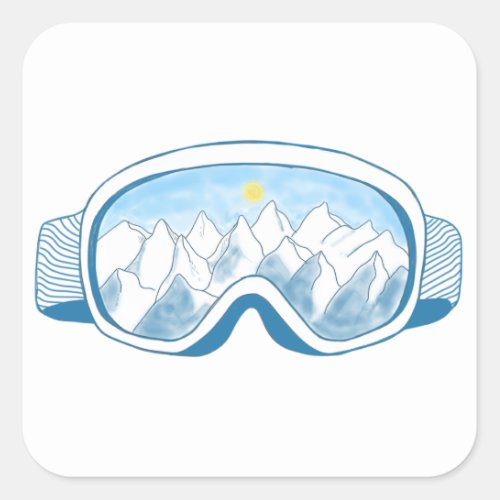 Mountain Ski Goggles Illustration  Square Sticker