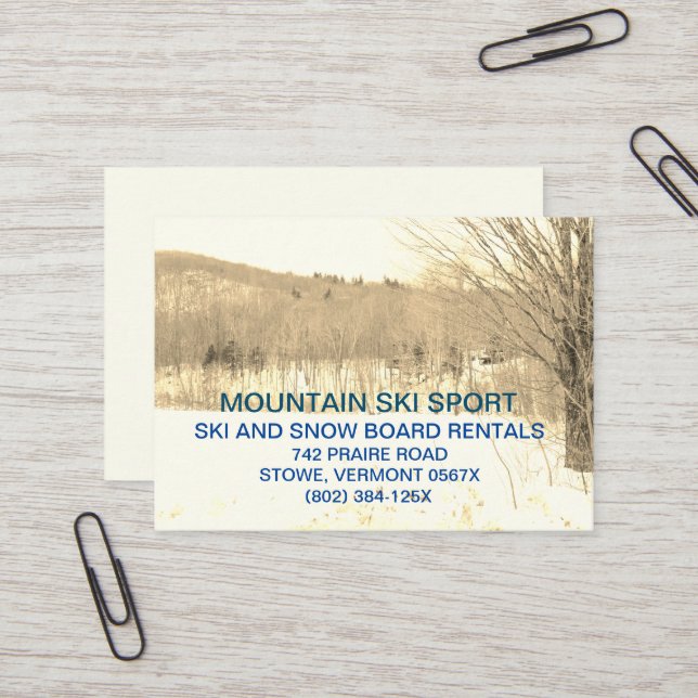  Mountain Ski Resort/Ski Rentals /Ski Lessons  Business Card (Front/Back In Situ)