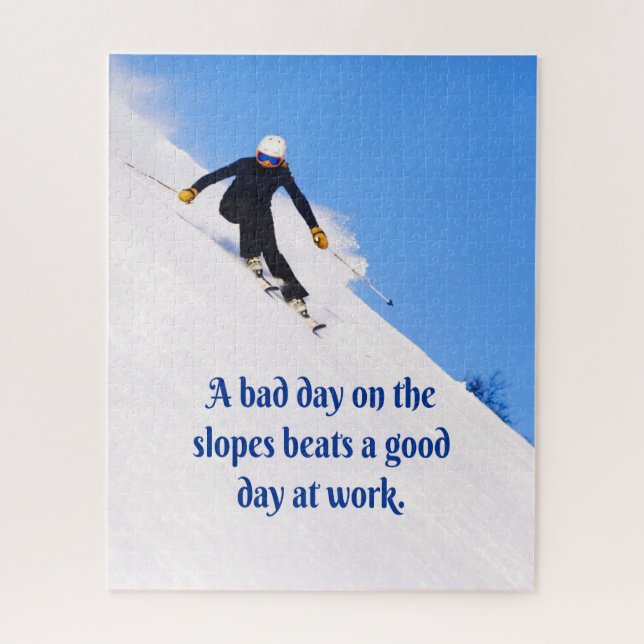 Mountain Ski Slopes Fresh Snow Fall Skiing Funny Jigsaw Puzzle (Vertical)