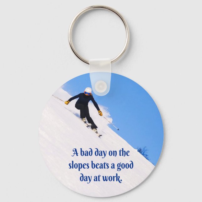 Mountain Ski Slopes Fresh Snow Fall Skiing Funny Keychain (Front)