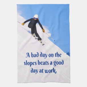 Mountain Ski Slopes Fresh Snow Fall Skiing Funny Kitchen Towel