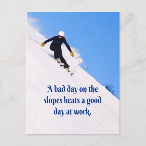 Mountain Ski Slopes Fresh Snow Fall Skiing Funny Postcard