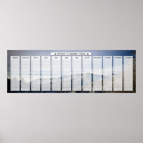 Mountain Snow Panorama Huge Birthday Calendar Poster