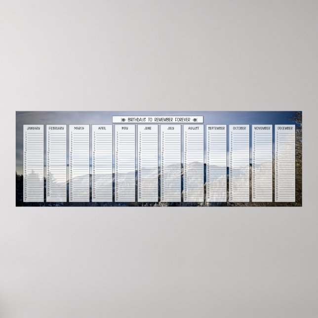 Mountain Snow Panorama Huge Birthday Calendar Poster (Front)