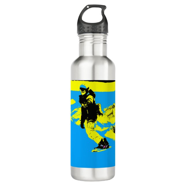 Mountain Snowboarding- Snowboarder   Stainless Steel Water Bottle (Front)