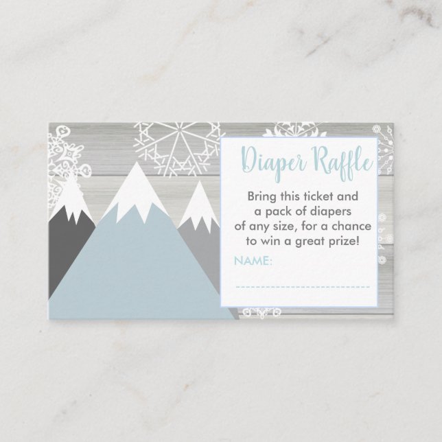 Mountain snowflake diaper raffle ticket rustic enclosure card (Front)