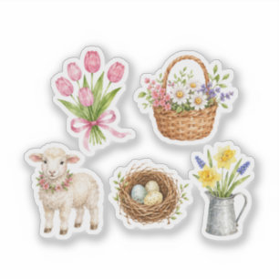 Mountain Spring Watercolor Floral Lamb Easter Sticker