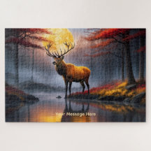 Mountain Stag in Autumn Mountain Lake Framable