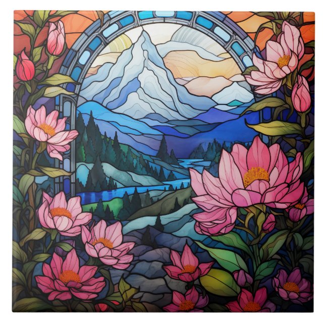 Mountain Stained Glass  Ceramic Tile (Front)