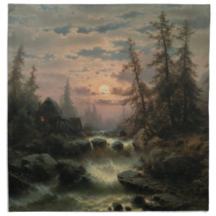 Mountain Stream in the Moonlight – Albert Rieger Cloth Napkin