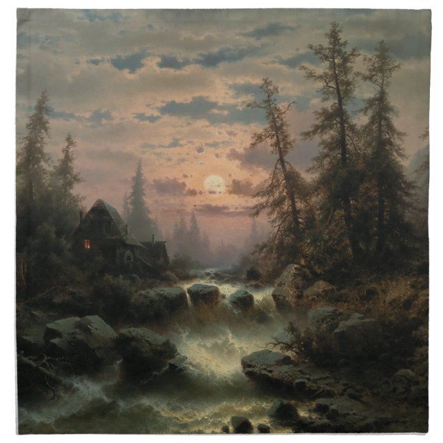 Mountain Stream in the Moonlight – Albert Rieger Cloth Napkin (Front)