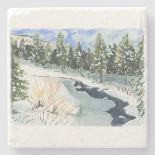 mountain stream in winter on a coaster