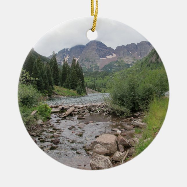 Mountain Stream - Maroon Bells Ceramic Ornament (Front)