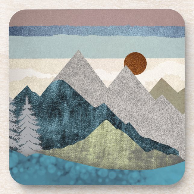 Mountain Striped Sky Beverage Coaster (Front)
