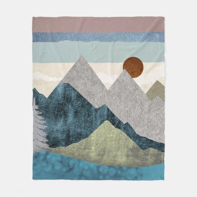 Mountain Striped Sky Fleece Blanket (Front)