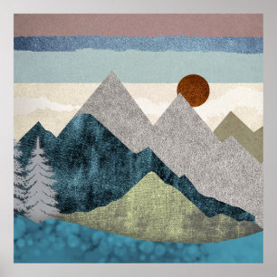Mountain Striped Sky Poster