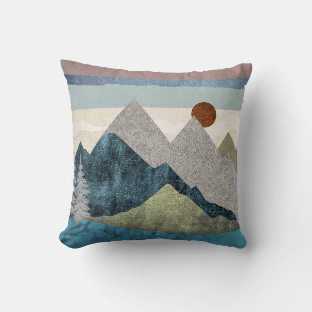 Mountain Striped Sky Throw Pillow (Front)