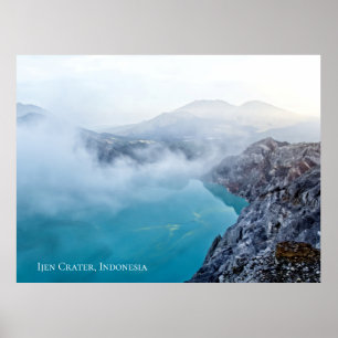 Mountain Sulfur Crater Blue Pond Fog Mist Poster