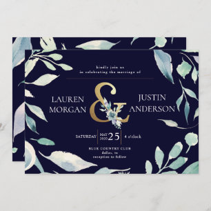 mountain summer floral gold ampersand Wedding Invitation