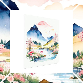 Mountain Summer Watercolor Canvas Print