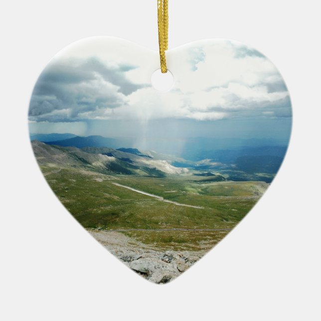 Mountain Sun Rays Ceramic Ornament (Front)