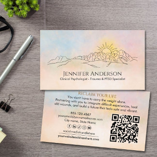 Mountain Sunris Watercolor Landscape Mental Health Business Card