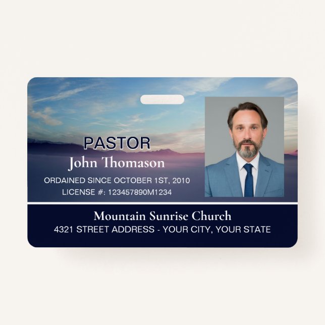 Mountain Sunrise Blue Church Membership Clergy ID Badge (Front)