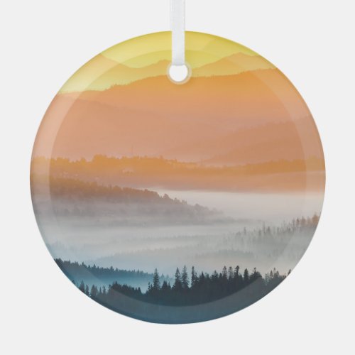 Mountain Sunrise Breathtaking Landscape Glass Ornament