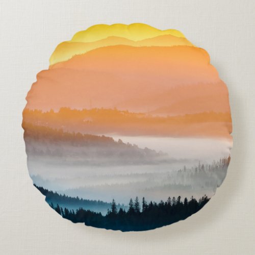 Mountain Sunrise Breathtaking Landscape Round Pillow