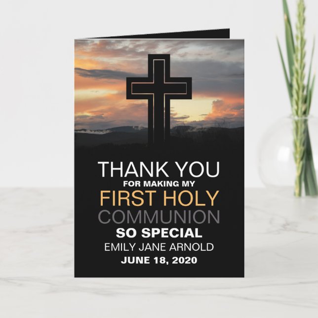 Mountain Sunrise, First Holy Communion Thank You Card (Front)