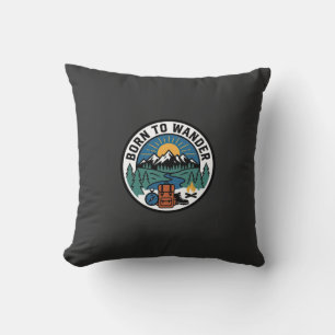 Mountain Sunrise Hiking Badge Throw Pillow