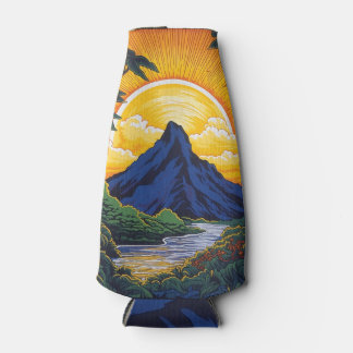Mountain, sunrise, island, tropical, floral, bottle cooler