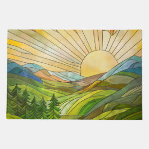 Mountain Sunrise Mosaic Digital Art Doormat
