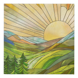 Mountain Sunrise Mosaic Digital Art Faux Canvas Print