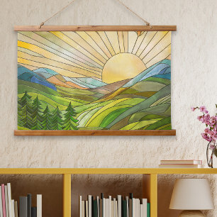 Mountain Sunrise Mosaic Digital Art Hanging Tapestry