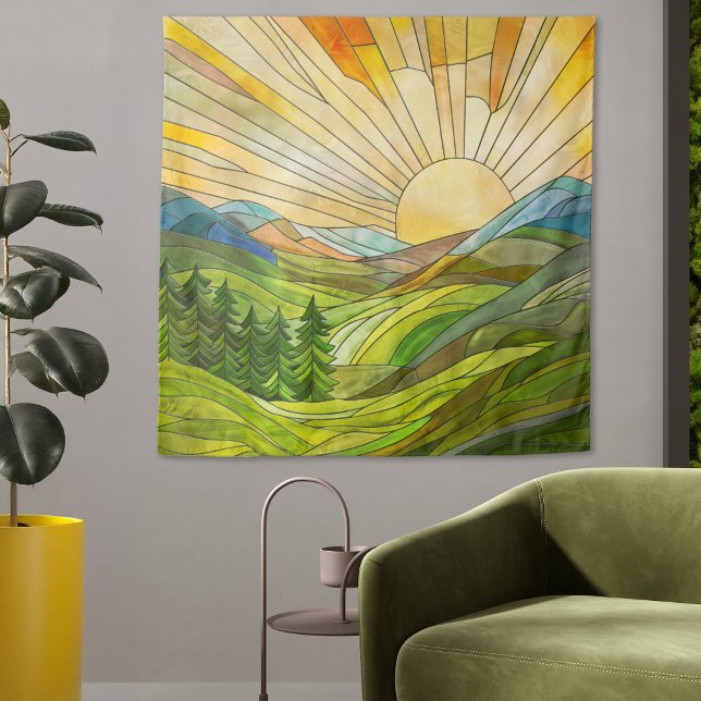 Mountain Sunrise Mosaic Digital Art Tapestry (Creator Uploaded)