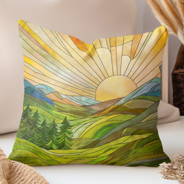 Mountain Sunrise Mosaic Digital Art Throw Pillow (Creator Uploaded)