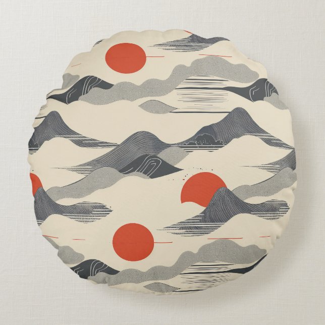 Mountain Sunrise Pattern Round Pillow (Front)