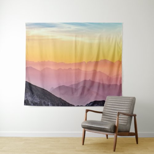 Mountain Sunrise Peaceful Colorful Inspirational Tapestry