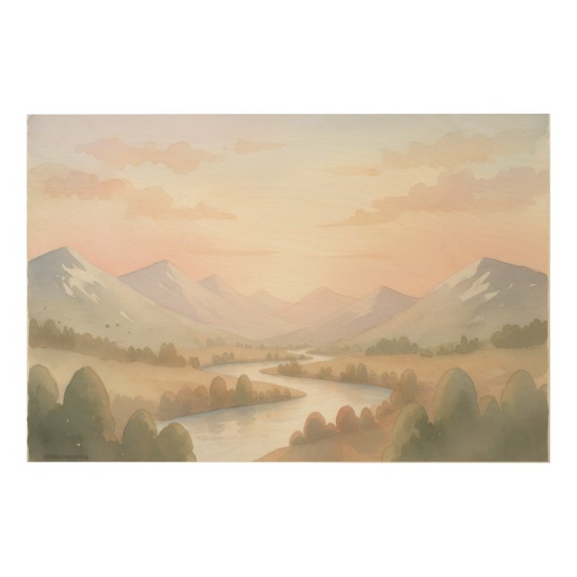 Mountain Sunrise Wall Art – Soft Pastel Watercolor (Front)