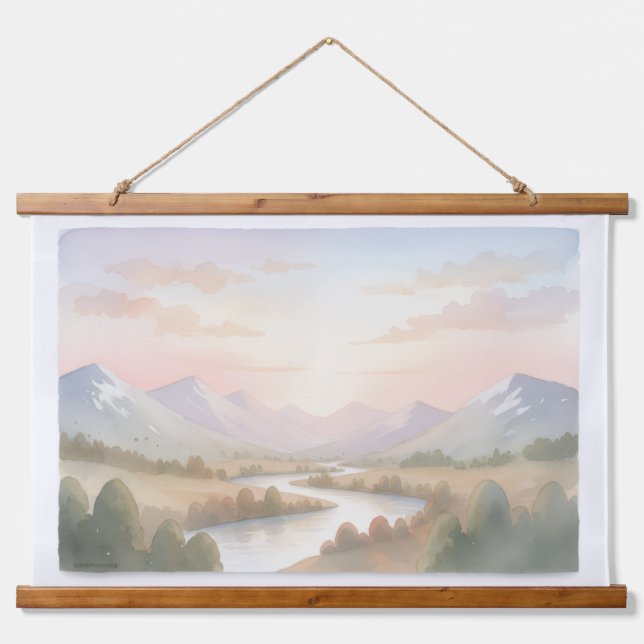 Mountain Sunrise Wall Art – Soft Pastel Watercolor (Front)