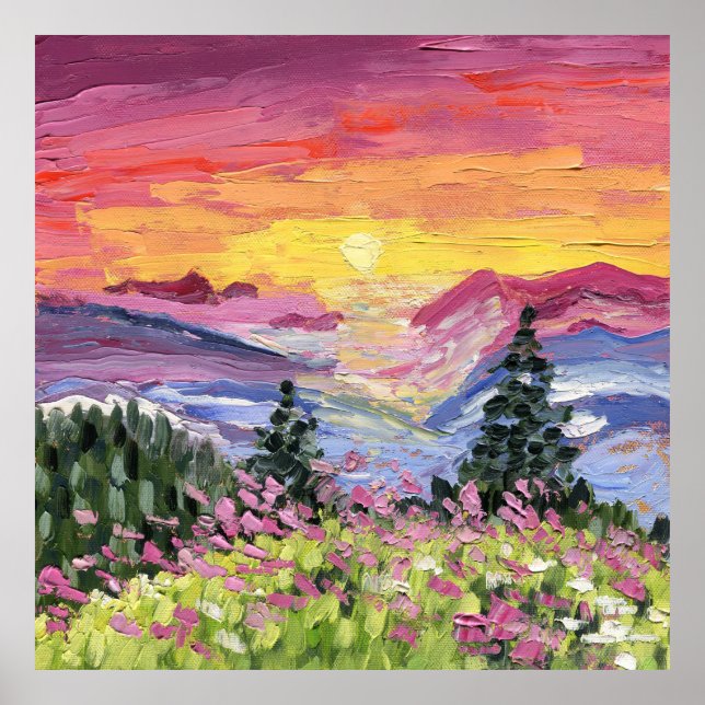 Mountain Sunrise With Wildflowers Poster (Front)