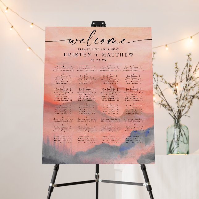 Mountain Sunset Alphabetical Seating Chart Foam Board (In Situ (Stand))